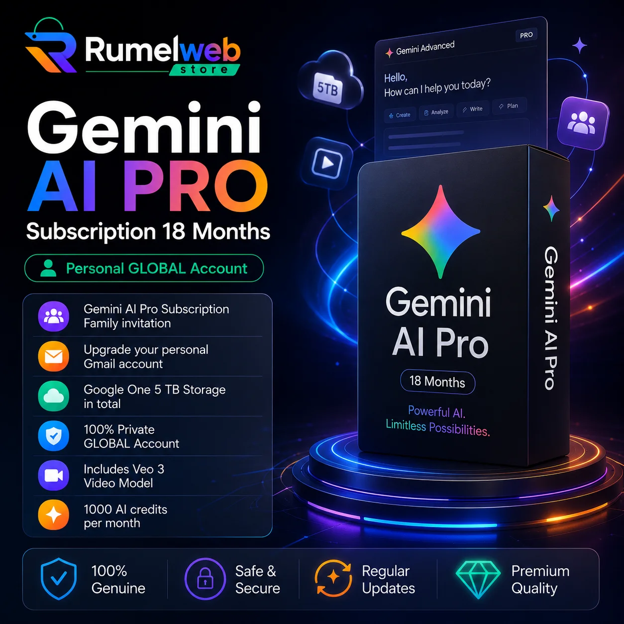 Gemini AI Pro Subscription 18 Months Personal GLOBAL Account