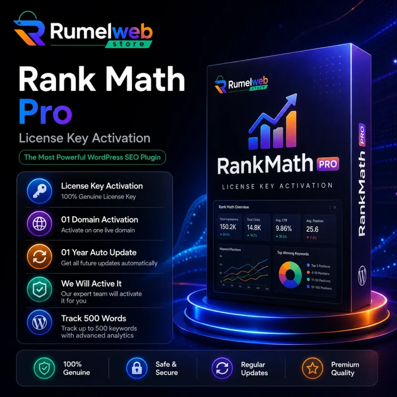 Rank Math Pro License Key Activation for WordPress with Original License and 1 Year Auto Updates